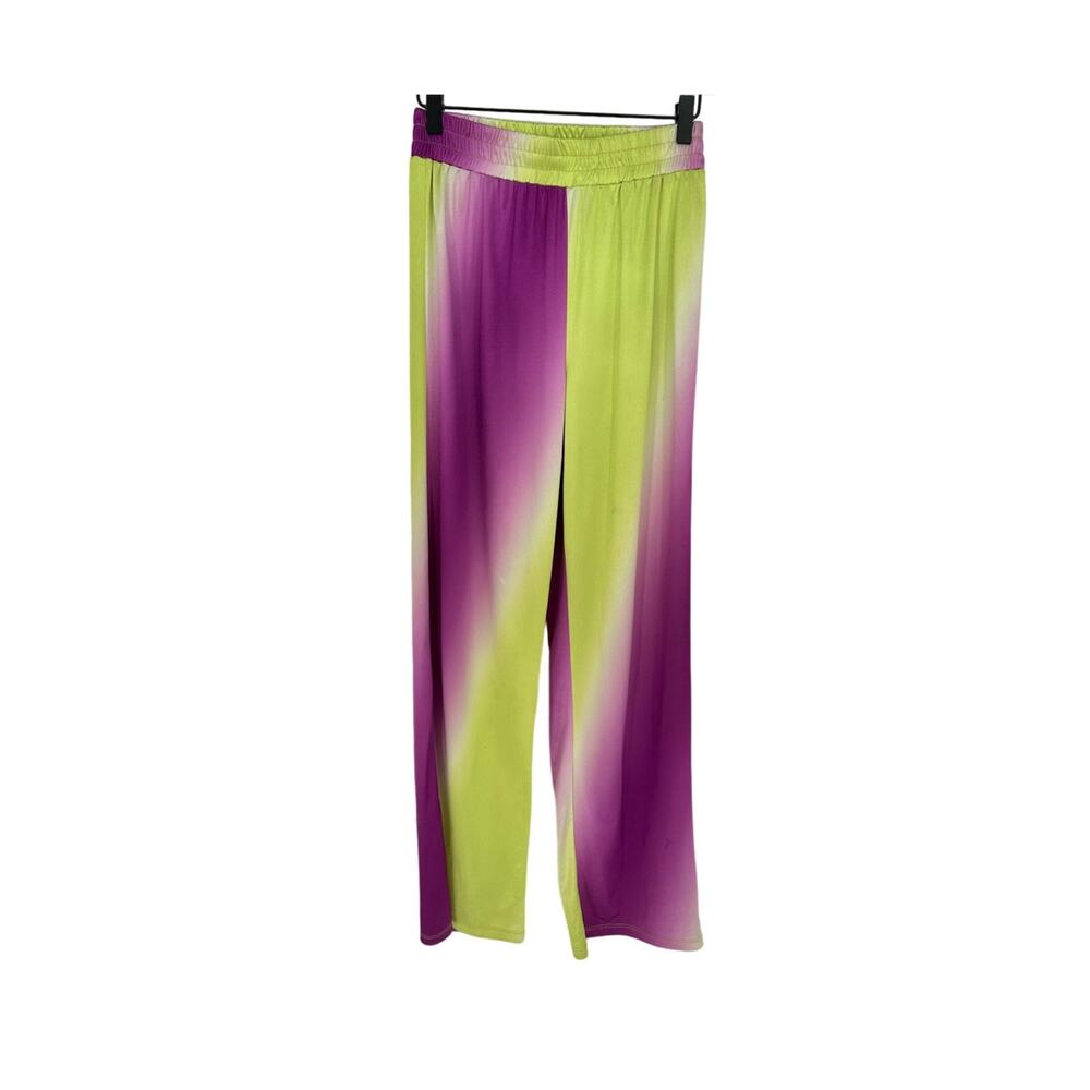 Hosbjerg Cisalo Ombre Pants Womens S Green Purple Satin Stretch Straight Leg